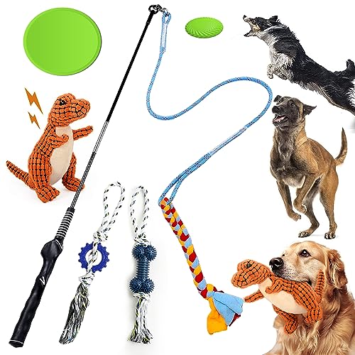 LIODUX Flirtstange für Hunde, Jagd, Tauziehen, langlebiger Teaser-Stick mit Fleeceseil, Köder für Outdoor-Training, interaktives Hundespielzeug für kleine, mittelgroße und große Hunde (blau/rot, von LIODUX