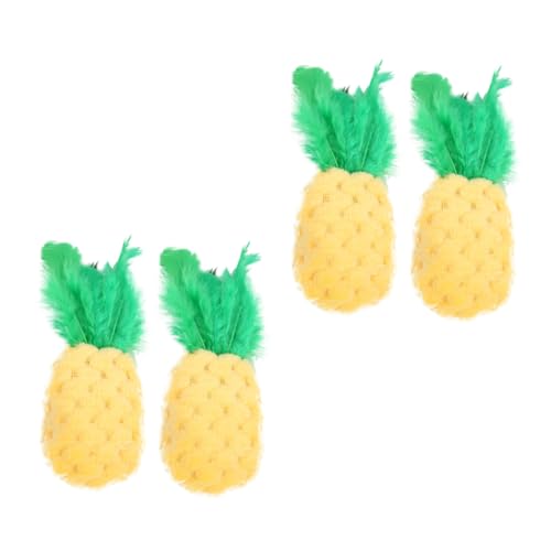 LIOOBO 4 Stück Katze Ananas Katzenminister Kätzchen Plüsch interaktives katzenspielzeug Interactive cat Toy Katzenminze Ananas Haustierbedarf Feder Yellow von LIOOBO