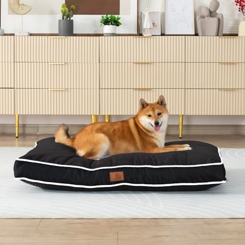 LIORCE Shredded Memory Foam Hundebett Kissen, 12,7 cm dick, großes Hundebett, wasserdicht, orthopädische Haustierbett-Matte mit abnehmbarem, waschbarem Bezug, Schwarz von LIORCE