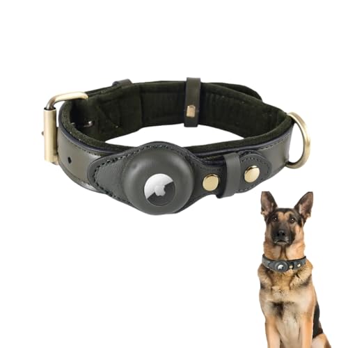 LIRUIR AirTag Hundehalsband Leder Strapazierfähiges verdicktes Plüsch Einstellbare Verlustprävention Tracker Schutzhülle Perfekte Passform Airtag für kleine mittlere und große Hunde(Grün,L) von LIRUIR