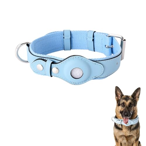 LIRUIR AirTag Verstellbares Hundehalsband aus weichem Leder für AirTag bietet doppelten Schutz und Haltbarkeit für Kleine Mittlere und Große Hunde(Blau,L) von LIRUIR