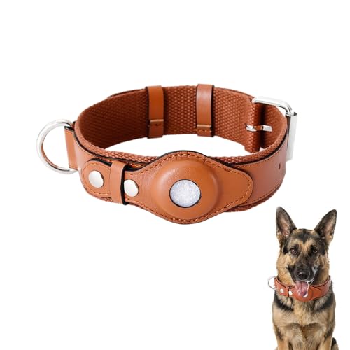 LIRUIR AirTag Verstellbares Hundehalsband aus weichem Leder für AirTag bietet doppelten Schutz und Haltbarkeit für Kleine Mittlere und Große Hunde(Braun,L) von LIRUIR