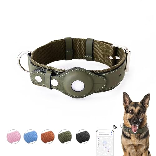 LIRUIR AirTag Verstellbares Hundehalsband aus weichem Leder für AirTag bietet doppelten Schutz und Haltbarkeit für Kleine Mittlere und Große Hunde(Grün,S) von LIRUIR