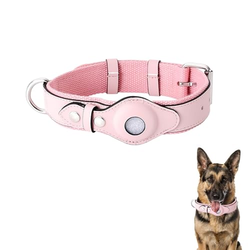 LIRUIR AirTag Verstellbares Hundehalsband aus weichem Leder für AirTag bietet doppelten Schutz und Haltbarkeit für Kleine Mittlere und Große Hunde(Rosa,M) von LIRUIR