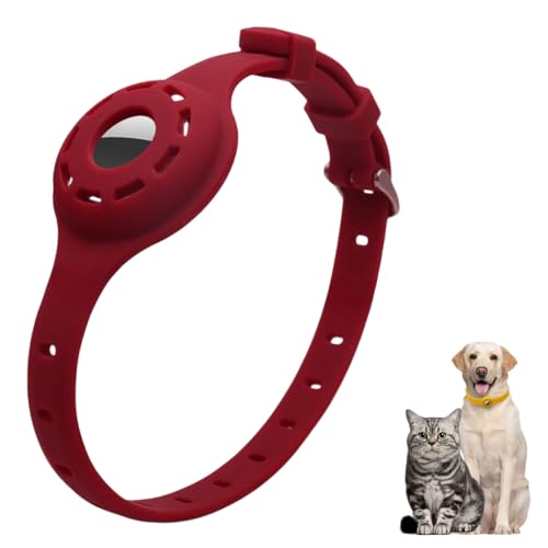 LIRUIR Airtag Silikon Leuchthalsband Protector Einstellbare Verlust Prävention Blickfang Haustierhalsband für Katzen und kleine Hunde(Dunkelrot) von LIRUIR