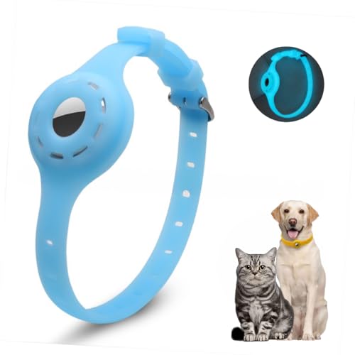 LIRUIR Airtag Silikon Leuchthalsband Protector Einstellbare Verlust Prävention Blickfang Haustierhalsband für Katzen und kleine Hunde(Fluoreszierendes Blau) von LIRUIR