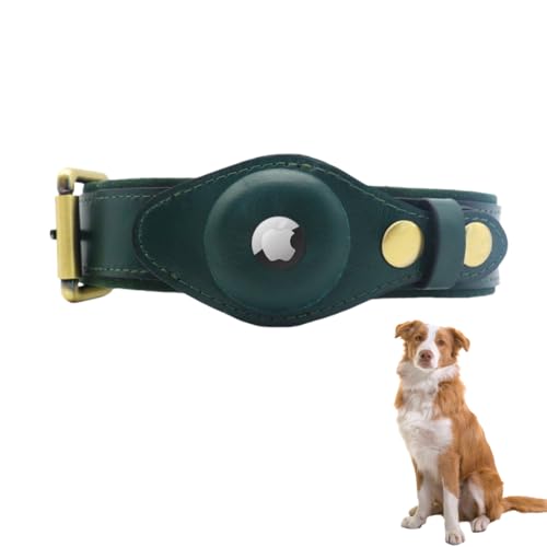 LiRui.R Airtag Hundehalsband Hundehalsband aus Leder mit weicher Polsterung Einstellbar um Verlust zu verhindern Für kleine, mittlere und große Hunde(Grün,L) von LIRUIR