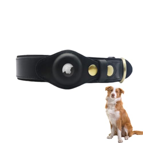 LiRui.R Airtag Hundehalsband Hundehalsband aus Leder mit weicher Polsterung Einstellbar um Verlust zu verhindern Für kleine, mittlere und große Hunde(Schwarz,S) von LIRUIR