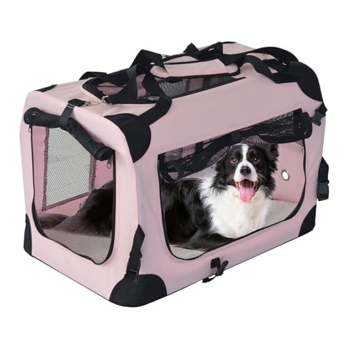 LITEBOKES PET Faltbare Hundebox Faltbare weiche Hundebox mit Tragetasche Hund Home & Dog Travel Box Indoor & Outdoor Pet Home (Pink, M 24 L x 41,9 cm B x 41,9 cm H) von LITEBOKES