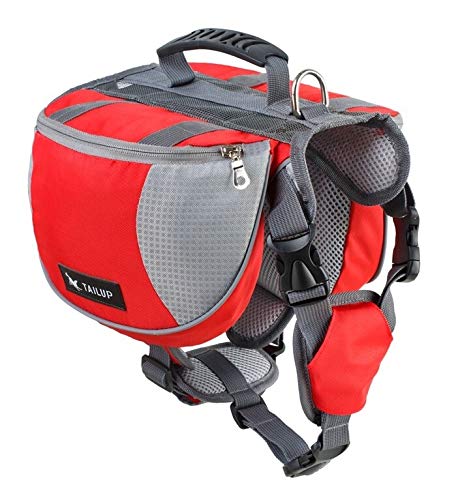 Hunderucksack,Haustierrucksack Polyester-Haustierhund-Satteltaschen Pack-Hound-Reise-Camping Wandern Rucksack Satteltasche für kleine mittelgroße Hunde verstellbar ( Color : Red with gift , Size : M ) von LITOSM