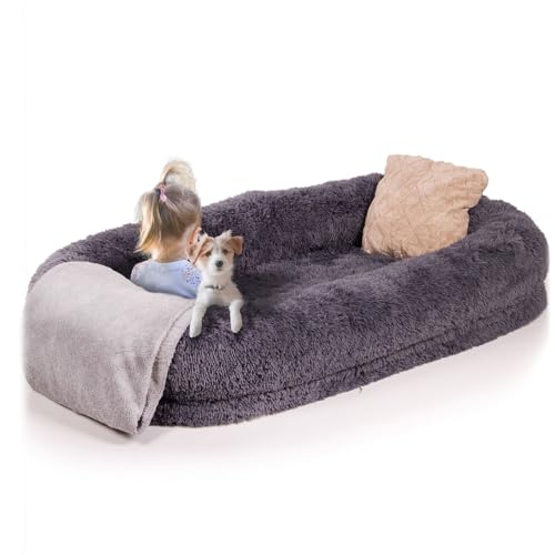 LITTLE LORD | Hundebett, Hundekorb XXL-Bett Ceddie für sehr große Hunde, dunkelgrau 190 x 105 x 30cm, Schlaf-Set für Mensch & Tier - inkl. Decke & Kissen von LITTLE LORD