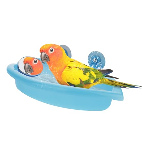 LIUZONGIN Niedliche Vogelbadewanne Futterbox Vogelkäfig Zubehör Spielzeug mit Spiegel Geeignet für Papageien Spielen und Baden von LIUZONGIN