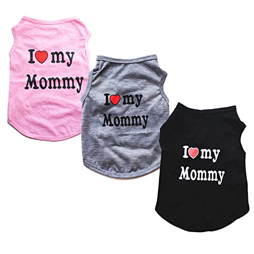 3er-Pack Hunde-Shirt für kleine Hunde, Jungen, Mädchen, Welpen, Kleidung, Liebe, Mama, "I Love My Daddy", Sommer-Shirt, weich, atmungsaktiv, für männliche und weibliche Haustier-Outfits, von LIWOWOLI