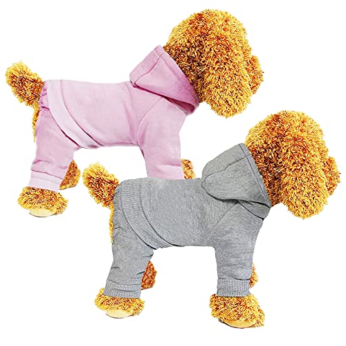 Hundekleidung, Hundekostüm, Hunde-Hoodie, Hunde-Wintermantel, Hunde-Kleid, Hundemantel, Hunde-Onesie, 4 Beine warmes Haustier-Kostüm für kleine Hunde Katzen Junge oder Mädchen, 2 Pack Rosa Grau L von LIWOWOLI