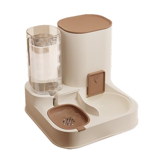 2-in-1 Automatischer Katzenfutterspender und Wasserspender, Hundefutterspender, Futterspender für Haustiere mit Futter- und Wassernäpfen, Hohe Kapazität, Hygienisches Design, Rutschfester Boden(Brown) von LIXQQS