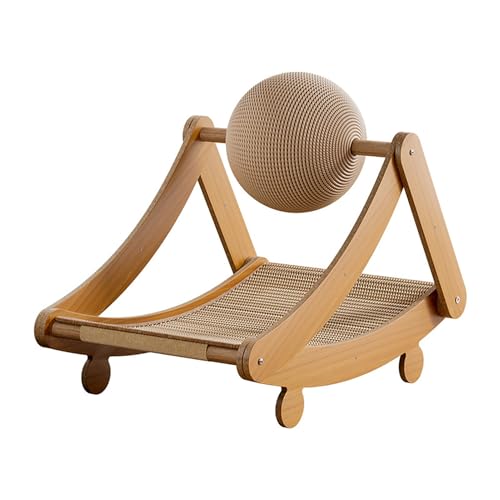 2-in-1 Katzenkratzbrett und Spielzeug, Multifunktionale Katzenkratzmatte mit Katzenbett, Holz-Kratzbrett mit Natur-Sisal Krallenpflegeball, Ideal für Entspannung und Aktivität Ihrer Katze(L-51*33*44cm von LIXQQS