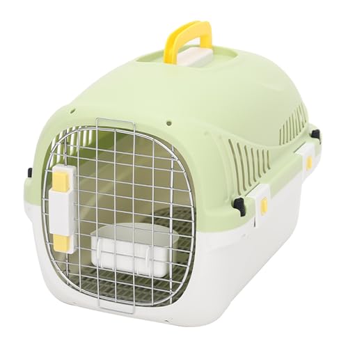 Auto-Haustierkäfig, Tragbarer Haustierträger für Katzen und Kleine Hunde, Fluggesellschaften Zugelassen, Belüftete Transportkiste mit Wasserschale, Urinpolster und Sicherem Verschluss(Green,Basic) von LIXQQS