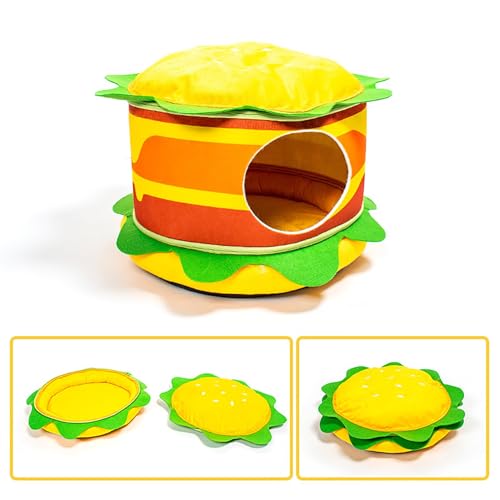 Einzigartiges Katzenbett & Versteck, Pommes und Hamburger Kombination, Ultra Weiche, Haustierbetten für Katzen, Kätzchen und Kleine Haustiere, Lustige und Ausgefallene Design-Haustiermatte(Hamburger) von LIXQQS