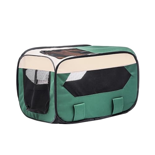 Faltbare Hundebox Katzenbox für Auto: Transportbox für Haustiere Reisen Tragbar Sicher Atmungsaktiv Outdoor Haustierkäfig mit Sicherheitsgurt (Grün, 60 * 35 * 35cm) von LIXQQS