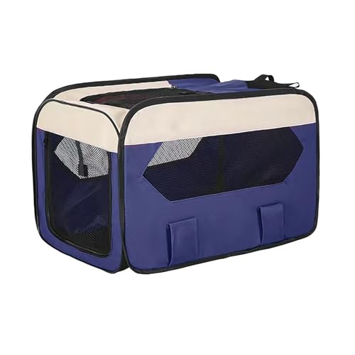 Faltbare Hundebox Katzenbox für Auto: Transportbox für Haustiere Reisen Tragbar Sicher Atmungsaktiv Outdoor Haustierkäfig mit Sicherheitsgurt (Marineblau, 50 * 30 * 30cm) von LIXQQS