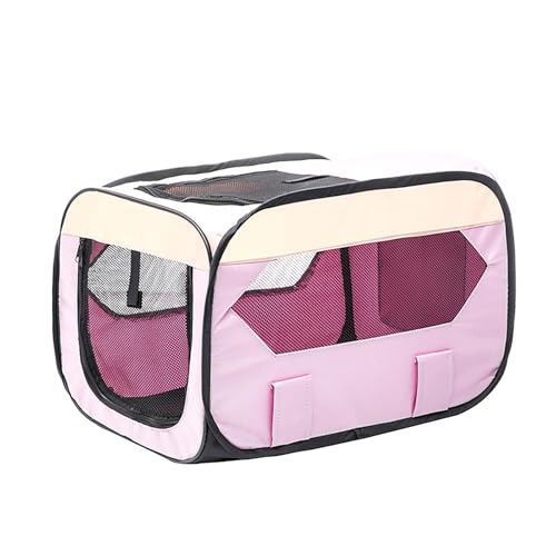 Faltbare Hundebox Katzenbox für Auto: Transportbox für Haustiere Reisen Tragbar Sicher Atmungsaktiv Outdoor Haustierkäfig mit Sicherheitsgurt (Rosa, 50 * 30 * 30cm) von LIXQQS