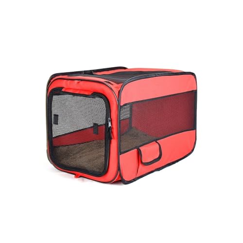 Faltbare Hundebox Katzenbox für Auto: Transportbox für Haustiere Reisen Tragbar Sicher Atmungsaktiv Outdoor Haustierkäfig mit Sicherheitsgurt (Rot-A, 50 * 30 * 30cm) von LIXQQS