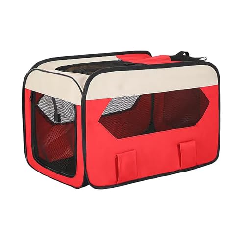 Faltbare Hundebox Katzenbox für Auto: Transportbox für Haustiere Reisen Tragbar Sicher Atmungsaktiv Outdoor Haustierkäfig mit Sicherheitsgurt (Rot-B, 50 * 30 * 30cm) von LIXQQS