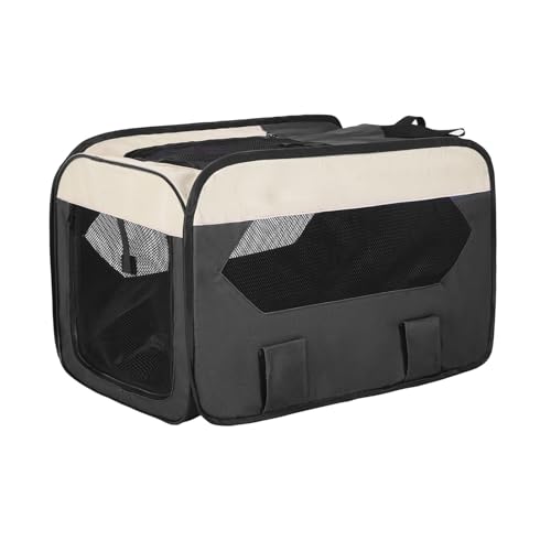 Faltbare Hundebox Katzenbox für Auto: Transportbox für Haustiere Reisen Tragbar Sicher Atmungsaktiv Outdoor Haustierkäfig mit Sicherheitsgurt (Schwarz, 60 * 35 * 35cm) von LIXQQS