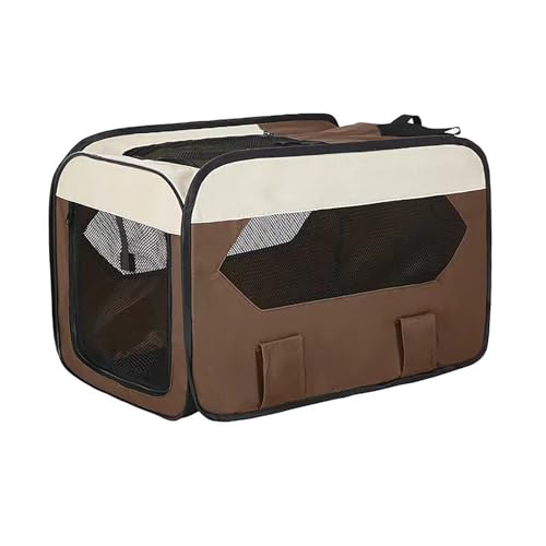 Faltbare Hundetragetasche, Wasserdicht und Atmungsaktiv Haustierkäfig für Auto und Zuhause, Transportbox und umweltfreundliche Haustiertragetasche, Auto Haustierbox für Katzen und Hunde(Brown,M-60*35* von LIXQQS