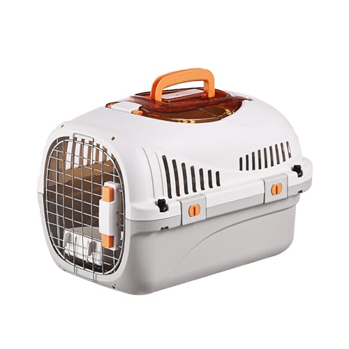 Flugtaugliche Hartschalen-Transportbox aus Kunststoff mit Metalltür, 49x32x32cm, Sicherer und bequemer Transport für Katzen und kleine Hunde, Haustier-Transportkiste, Reisekäfig(White,Skylight) von LIXQQS