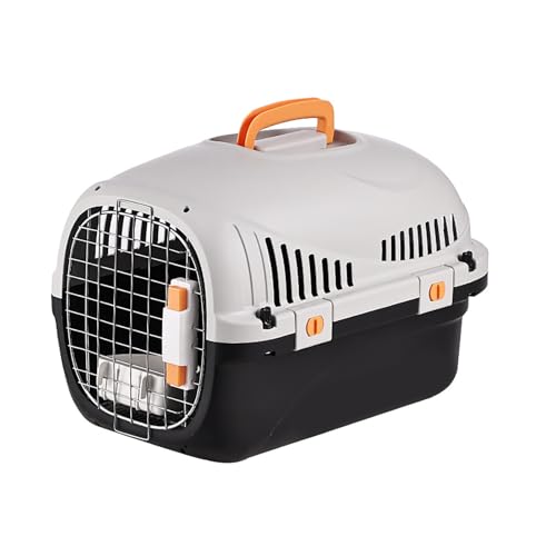 Hartschalen Transportbox für Haustiere, Transportkiste für Katzen Kaninchen und kleine Hunde, ideal für Flugreisen, Reisebox, Transportkäfig, Auto Box Korb Hundebox Katzenbox(Schwarz,Basic) von LIXQQS