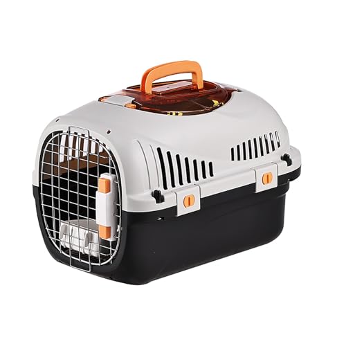 Hartschalen Transportbox für Haustiere, Transportkiste für Katzen Kaninchen und kleine Hunde, ideal für Flugreisen, Reisebox, Transportkäfig, Auto Box Korb Hundebox Katzenbox(Schwarz,Skylight) von LIXQQS