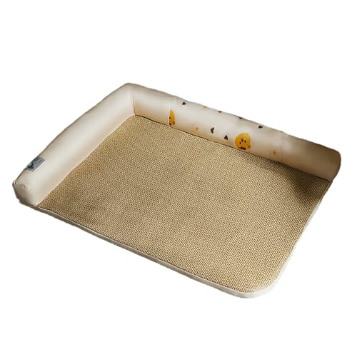 Haustier Kühlmatte, Sommermatratze für Katzen und Hunde, Atmungsaktives Bambusbett mit weichem L-förmigem Kissen, Rutschfeste Wasserdichte Basis, Langlebig und Pflegeleicht(Yellow,3XL-100*75) von LIXQQS