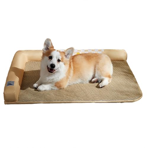 Kühlmatte für Hunde, Haustierbett mit Bambus & Eis Seide, Sommermatratze für Katzen & Hunde, Bequemes Haustiermatte, Rutschfeste Wasserdichte Basis & Weiches Kissen, Hundesofa(Orange,3XL-100*75) von LIXQQS