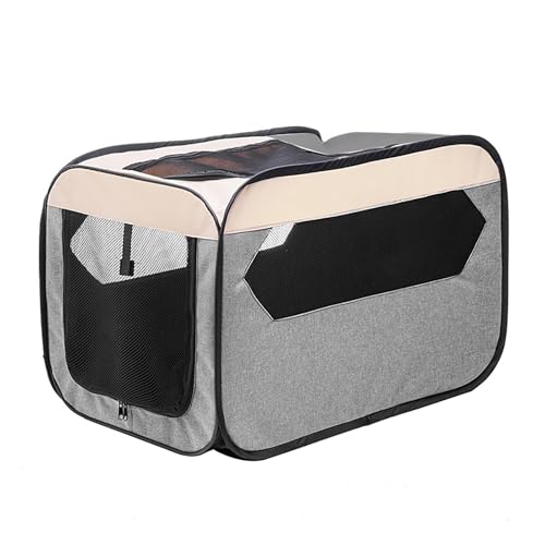 Tragbare Faltbare Auto-Tierträger für Katzen und Hunde, Hundetransportbox, Wasserdichte Reisekiste, Leicht und Langlebig, Einfach zu Lagern, Belüftetes Hundezelt und Hundehütte Design(Gray,XL-80*56*56 von LIXQQS