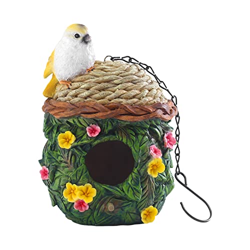 Hängende Vogelhäuser für den Außenbereich aus Kunstharz, solides Vogelhaus für Garten, Terrasse, Dekoration, wasserdichtes Vogelhaus mit Eisen-Hängekette, Geschenk für Vogelliebhaber (Gelb, 19,5 x 19 von LIYJTK