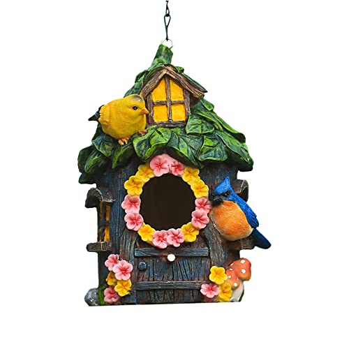 Hängende Vogelhäuser für den Außenbereich aus Kunstharz, solides Vogelhaus für Garten, Terrasse, Dekoration, wasserdichtes Vogelhaus mit Eisen-Hängekette, Geschenk für Vogelliebhaber (Grün, 18 x 17 x von LIYJTK