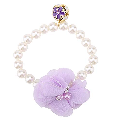 Hundekatze-Perlenhalsband-Halskette, verstellbare Perlen-Haustierhalsbänder, Hochzeitsschmuck, Blumen-elastische Halskette für Welpen-Zubehör, Stretch-Mädchen-Hunde-Zubehör (Purple) von LIYJTK