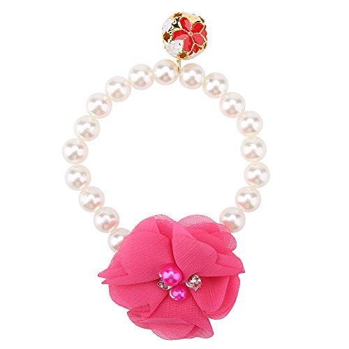 Hundekatze-Perlenhalsband-Halskette, verstellbare Perlen-Haustierhalsbänder, Hochzeitsschmuck, Blumen-elastische Halskette für Welpen-Zubehör, Stretch-Mädchen-Hunde-Zubehör (Rose Red) von LIYJTK