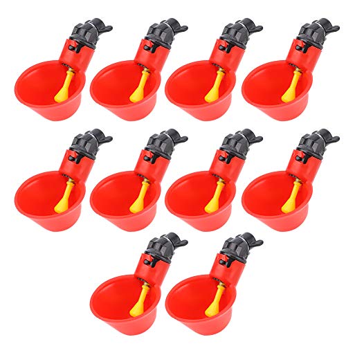 LIYJTK 10 Stück Hühnertränkebecher, Geflügelwasserbecher, automatische Geflügeltränke, Nippelbecher-Set für DIY Geflügel, Wachtel, Ente, Huhn, Vogeltränke (Kleine rote Schale mit Gewinde) von LIYJTK