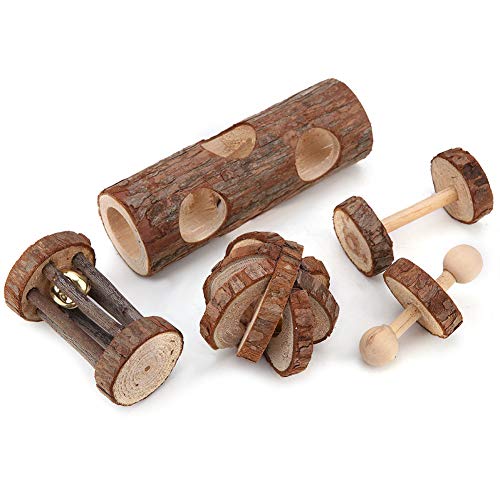 LIYJTK Kauspielzeug für Hamster, kleines Haustier, Kauspielzeug aus Holz, 5er-Set, Bereicherung, Meerschweinchen und Zubehör, Käfig, Holzplattform, Zähne, Zwergkauartikel für Kaninchen, von LIYJTK