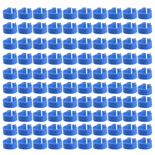 LIYJTK Nummerierte Plastikbuchstaben, Tauben- und Vogelbeinbänder, Ringe, Zubehör, Bauchmuskeln für Bauernhof-Zoo, 100 Stück/Beutel, 8 mm, 001–100 (Dark Blue) von LIYJTK