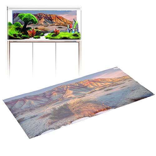 Aquarium Hintergrund Poster Aufkleber, Berg Wüste Muster Aquarium Tapete Aufkleber Dekoration Selbst Reptilien Wasserpflanzen Landschaftsmalerei Unterwasser Dekor PVC Kleber 3D (122*50CM) von LIZEALUCKY