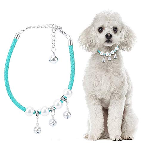 Haustier-Halsbänder, verstellbar, niedlich, für Hunde und Katzen, Perlenhalsband, Kleiner Schmuck, Accessoires, Hochzeit, mit Glöckchen für die meisten Mädchen, Katzen, Welpen, (XL) von LIZEALUCKY