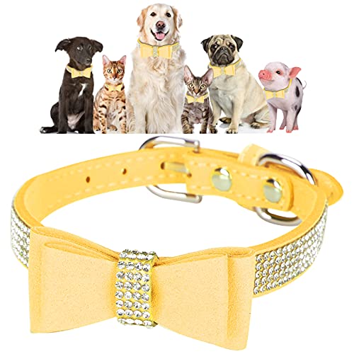 Haustierhalsband, verstellbares Mikrofaser-Katzenhalsband mit doppelter Schleife, glitzernden Kristallen und Strasssteinen, Haustierbedarf für kleine, mittelgroße und große (XL) von LIZEALUCKY