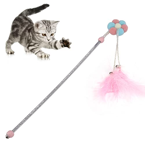 Katzen-Quasten-Feder-Spielzeug mit Glöckchen, interaktiver, lustiger Teaser-Zauberstab, ausziehbarer Angelruten-Stick für Katzen, zum Spielen, Trainieren, Kätzchen-Fänger, der (pink sunflower) von LIZEALUCKY