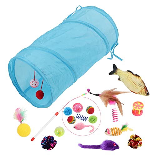 LIZEALUCKY Cat Toys Set, Cat Tunnel Stick Bell Ball Feather Mouse Simulated Fish Toy, Interactive Cat Teaser for Indoor Cats von LIZEALUCKY