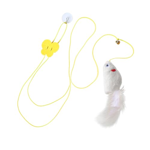 LIZEALUCKY Einziehbares Katzenfederspielzeug zum Aufhängen an der Tür, selbstspielendes, hüpfendes, integriertes Soundgerät, interaktiver, elastischer Türöffner mit Maus zum Springen, 2 m (White) von LIZEALUCKY