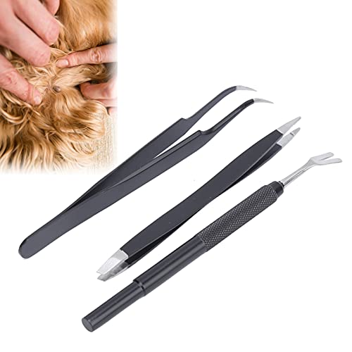 LIZEALUCKY Entferner-Werkzeug-Set, 3-teilig, schmerzfrei mit Pinzette, Entferner, Edelstahl, Katzen-Floh-Pinzette, Hundelaus-Clip für Haustiere, für Hunde, Katzen und Menschen, Haustiere von LIZEALUCKY