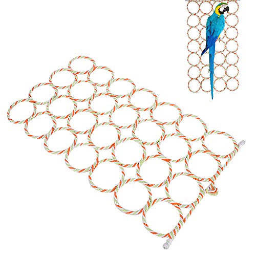 LIZEALUCKY Hängendes Kletternetz für Papageien, Vogelseil, Schaukeln, Ständer, Spielzeug, Hängematte aus Baumwolle, Leiter, Schaukelgestell, zusammenklappbar, für Vögel, Sitzstange, Bunte von LIZEALUCKY